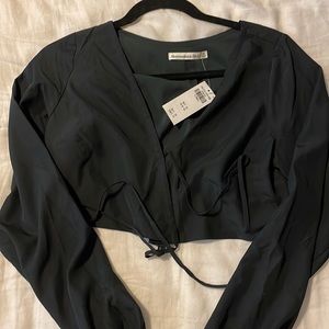 NWT Black Wrap Front Cropped Blouse